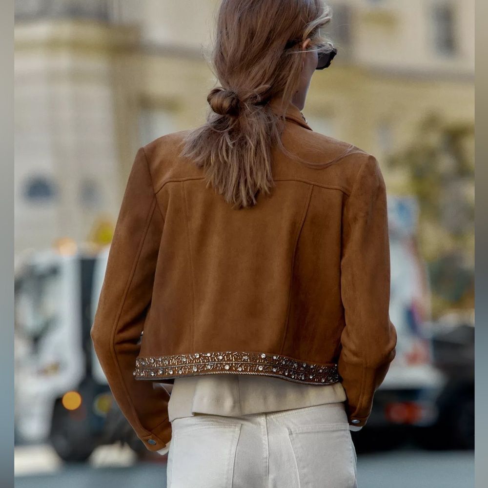 ZARA SUEDE STUDDED JACKET - Picture 4 of 9